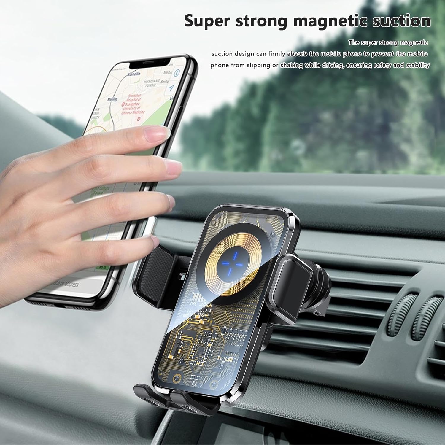 Support Auto Chargeur Sans Fil Qi 15W avec Capteur Intelligent - شاحن وحامل الهاتف اللاسلكي الذكي للسيارات 10