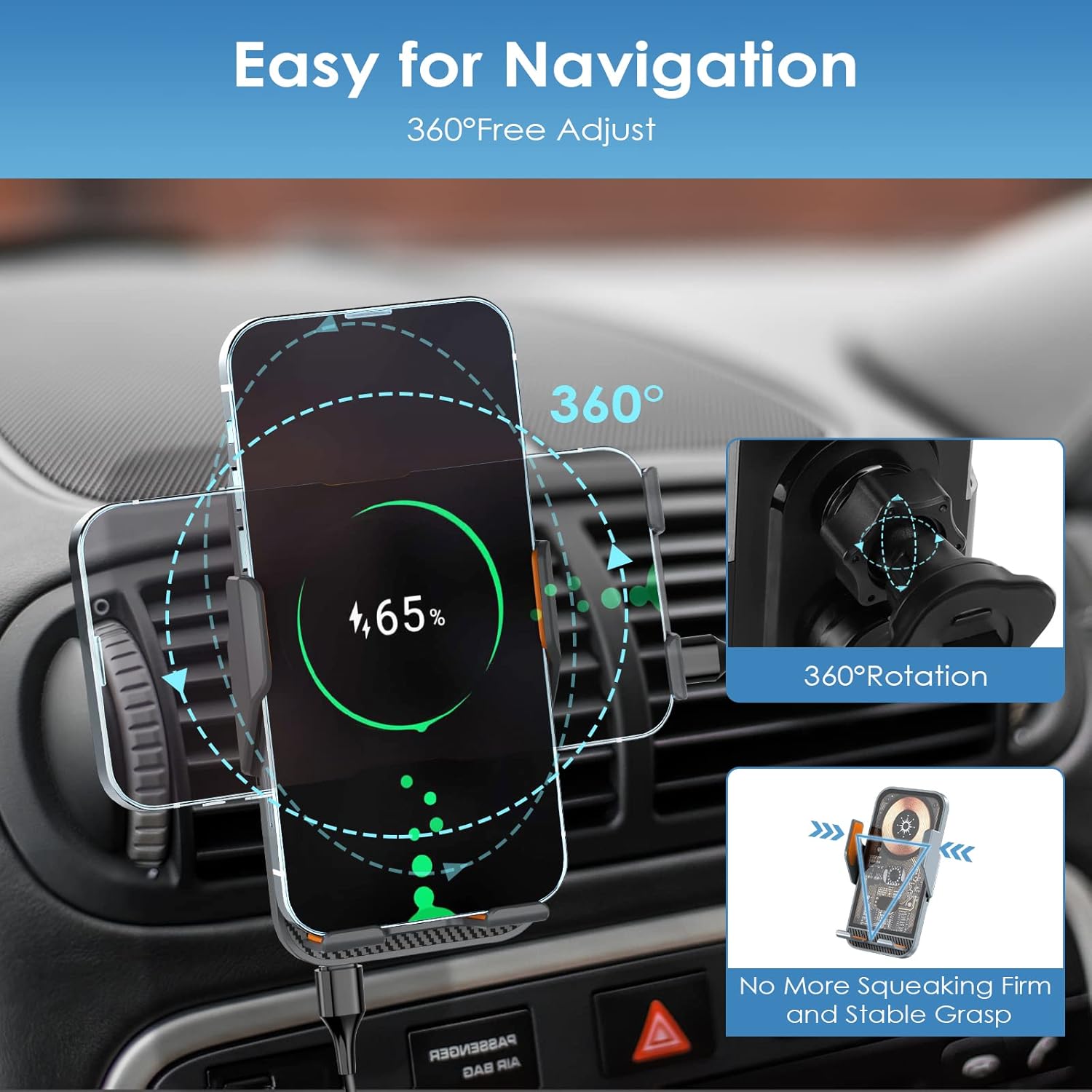 Support Auto Chargeur Sans Fil Qi 15W avec Capteur Intelligent - شاحن وحامل الهاتف اللاسلكي الذكي للسيارات 8