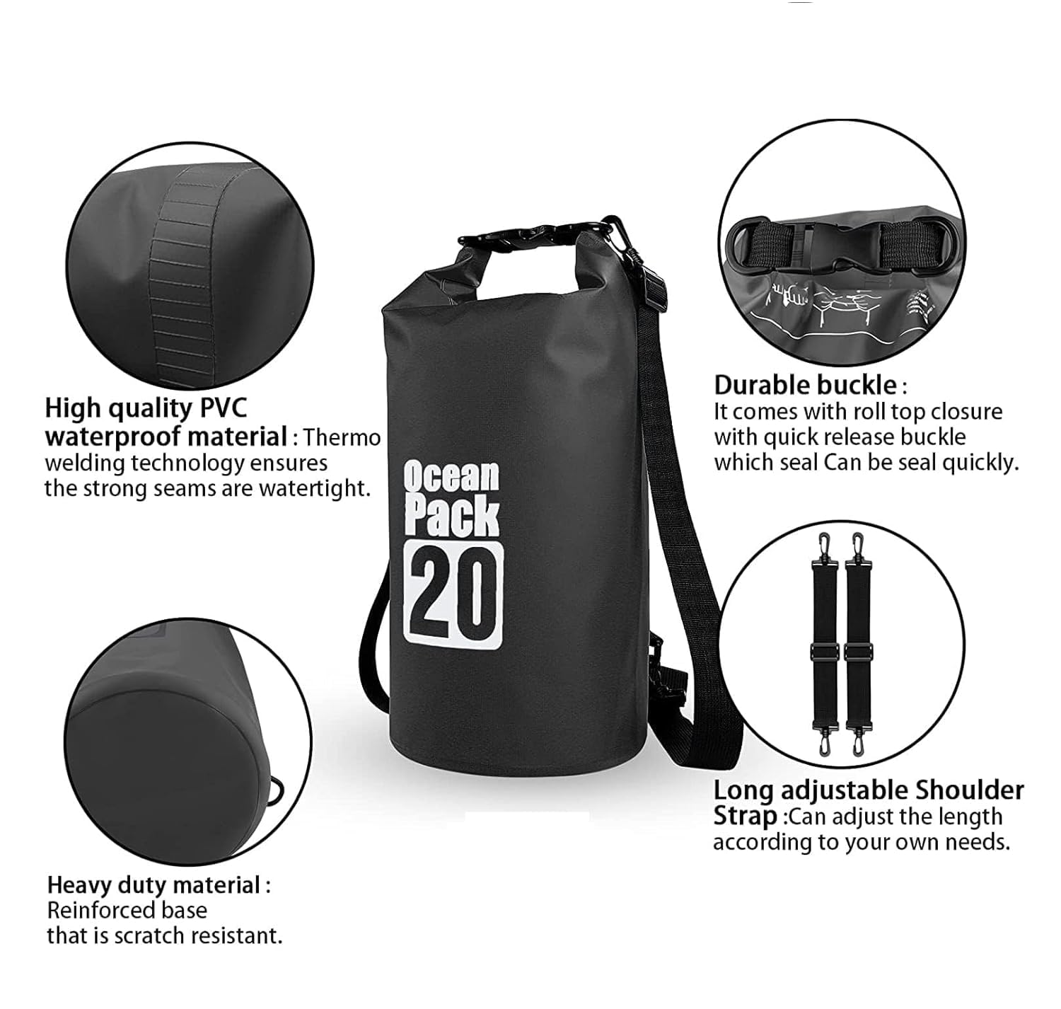 Sac Étanche Ocean Pack 20L Protection Waterproof Totale pour Kayak et Plage - حقيبة الظهر المائية المضادة للماء والتمزق أوشن باك (20 لتر) 7