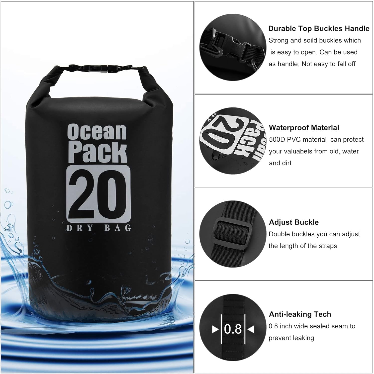 Sac Étanche Ocean Pack 20L Protection Waterproof Totale pour Kayak et Plage - حقيبة الظهر المائية المضادة للماء والتمزق أوشن باك (20 لتر) 9