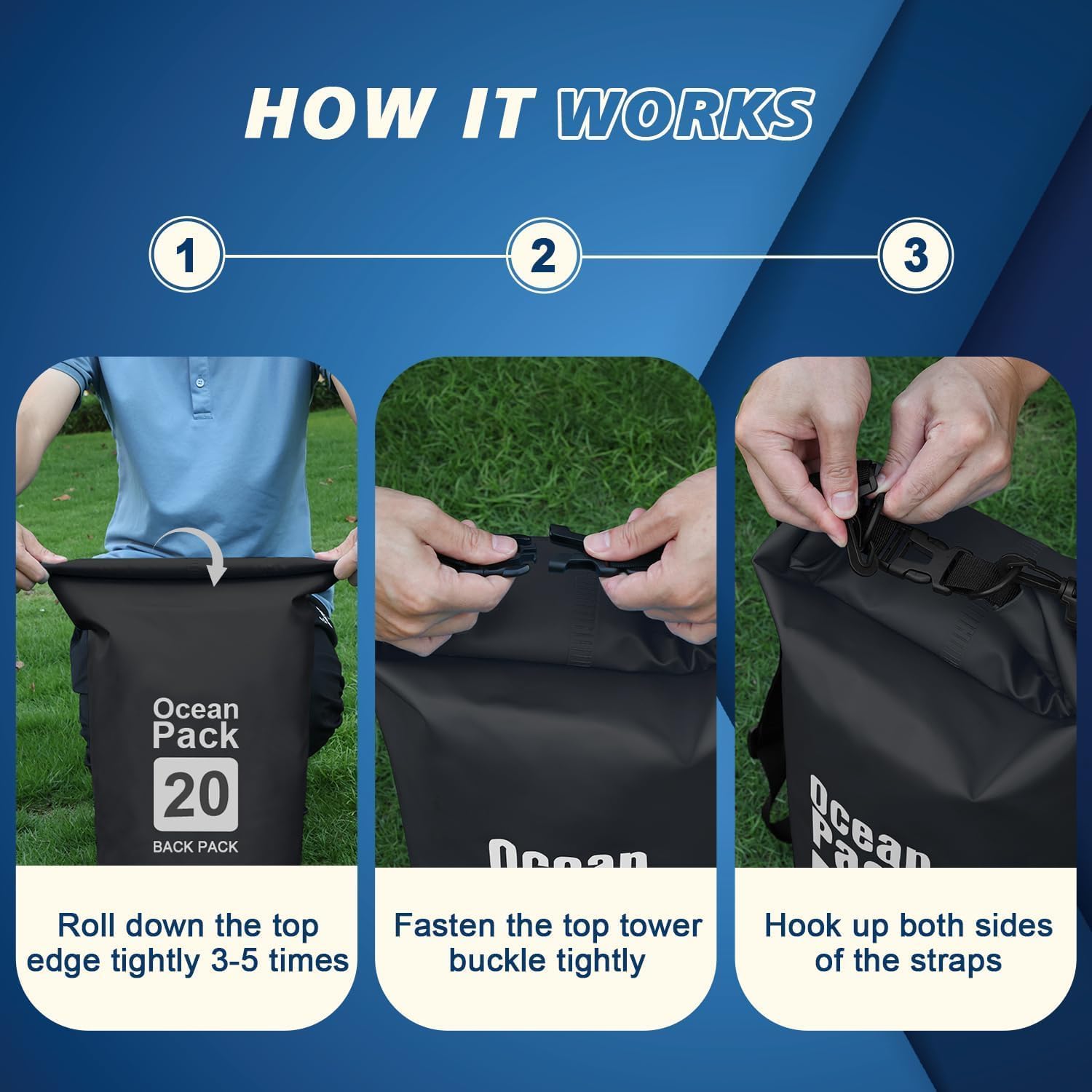 Sac Étanche Ocean Pack 20L Protection Waterproof Totale pour Kayak et Plage - حقيبة الظهر المائية المضادة للماء والتمزق أوشن باك (20 لتر) 11