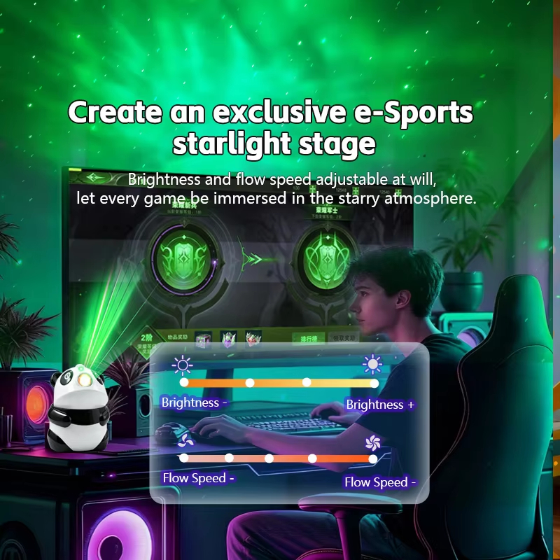 Projecteur de Galaxie et Veilleuse Panda Intelligente Bluetooth avec 15 Effets Lumineux - جهاز بروجكتر المجرات بشكل باندا مع مكبر صوت 5