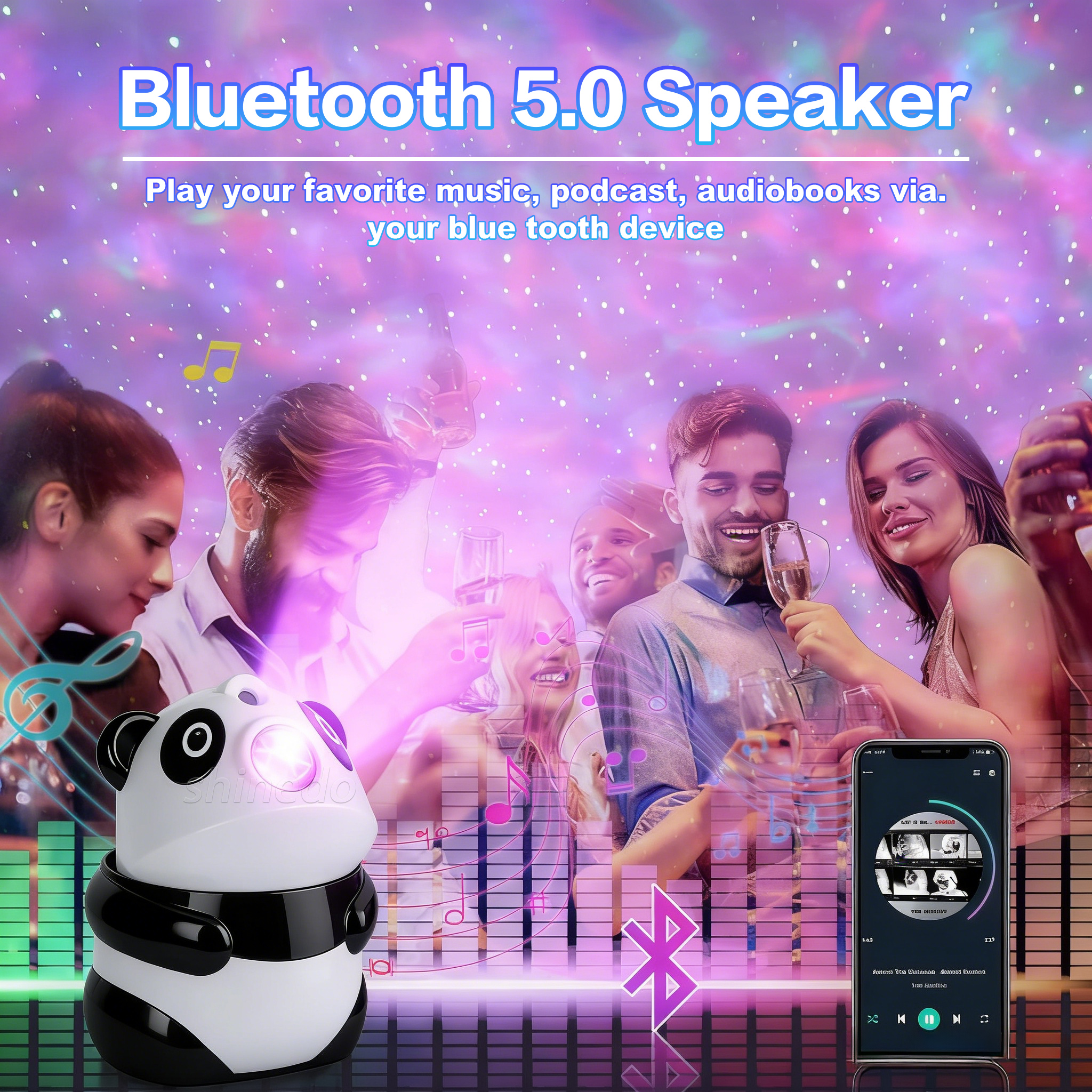 Projecteur de Galaxie et Veilleuse Panda Intelligente Bluetooth avec 15 Effets Lumineux - جهاز بروجكتر المجرات بشكل باندا مع مكبر صوت 8