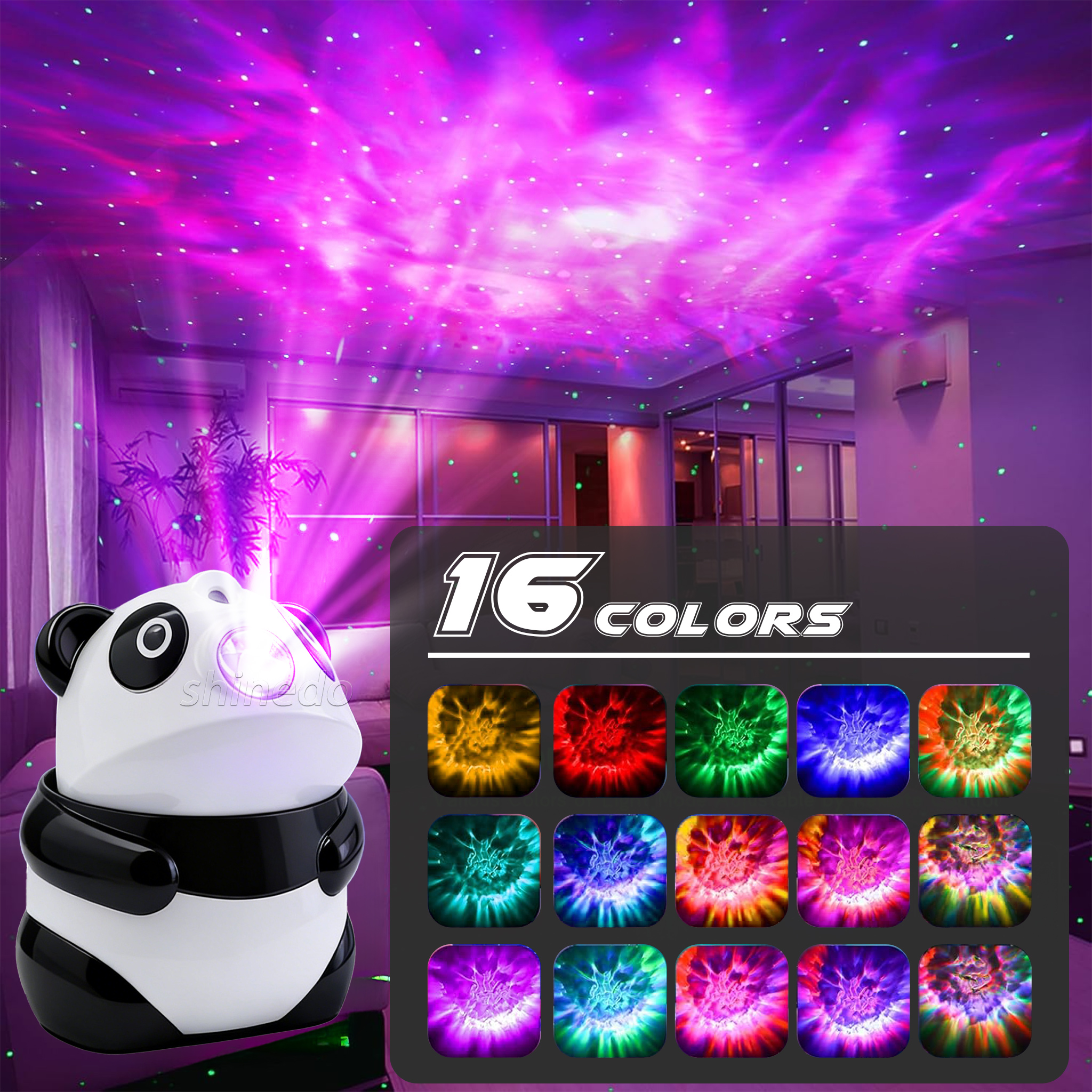 Projecteur de Galaxie et Veilleuse Panda Intelligente Bluetooth avec 15 Effets Lumineux - جهاز بروجكتر المجرات بشكل باندا مع مكبر صوت 11