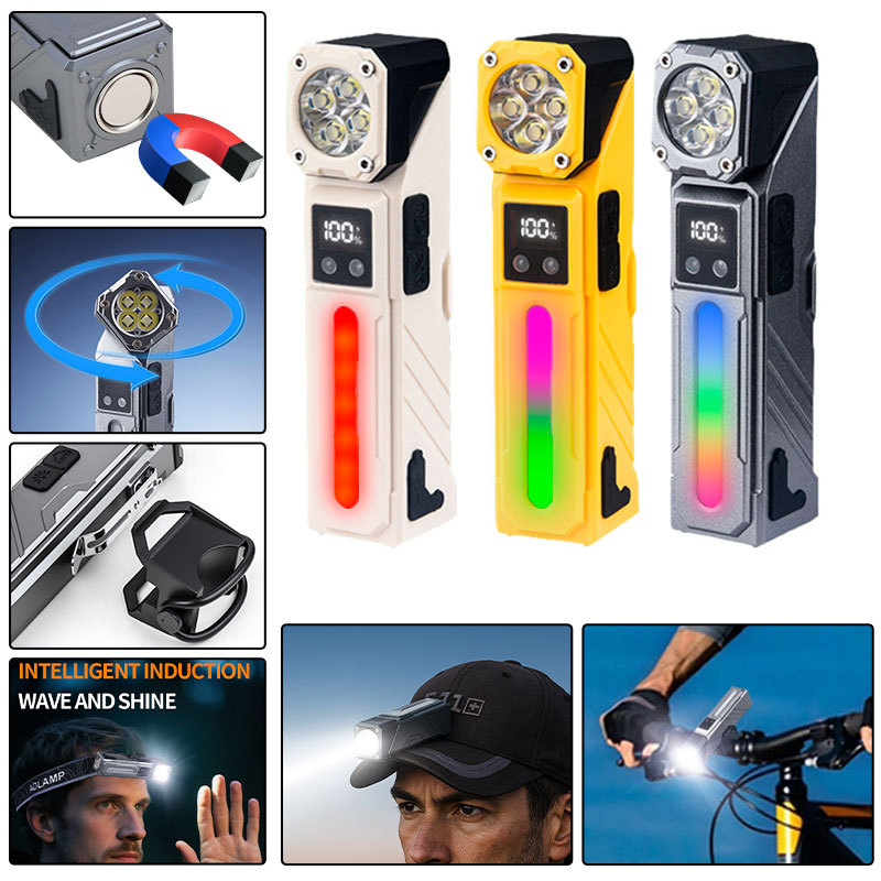 Lampe de Travail LED Multifonction T130 Éclairage Latéral RGB et Écran LCD - مصباح العمل الذكي متعدد الوظائف بمغناطيس 14
