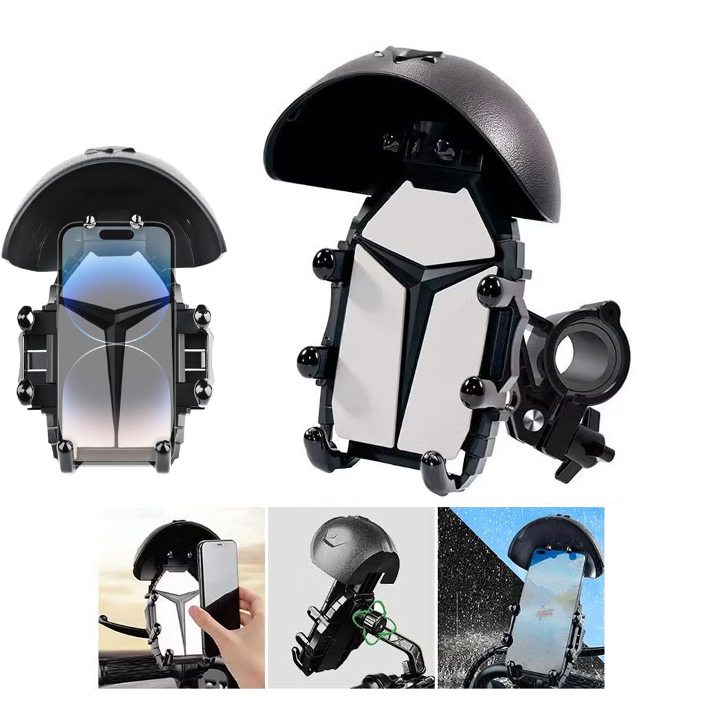 Support Téléphone pour Moto et Vélo avec Mini-Casque Pare-Soleil - حامل الهاتف الذكي للدراجات النارية والهوائية مع واقية شمسية بتصميم خوذة 2