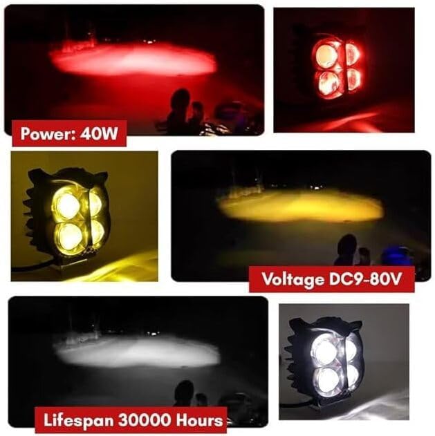 Projecteur Antibrouillard LED Forme Chouette 40W - Éclairage Jaune/Blanc ET Devil Eye Rouge - مصابيح ضباب ليد بتصميم عين البومة - 3