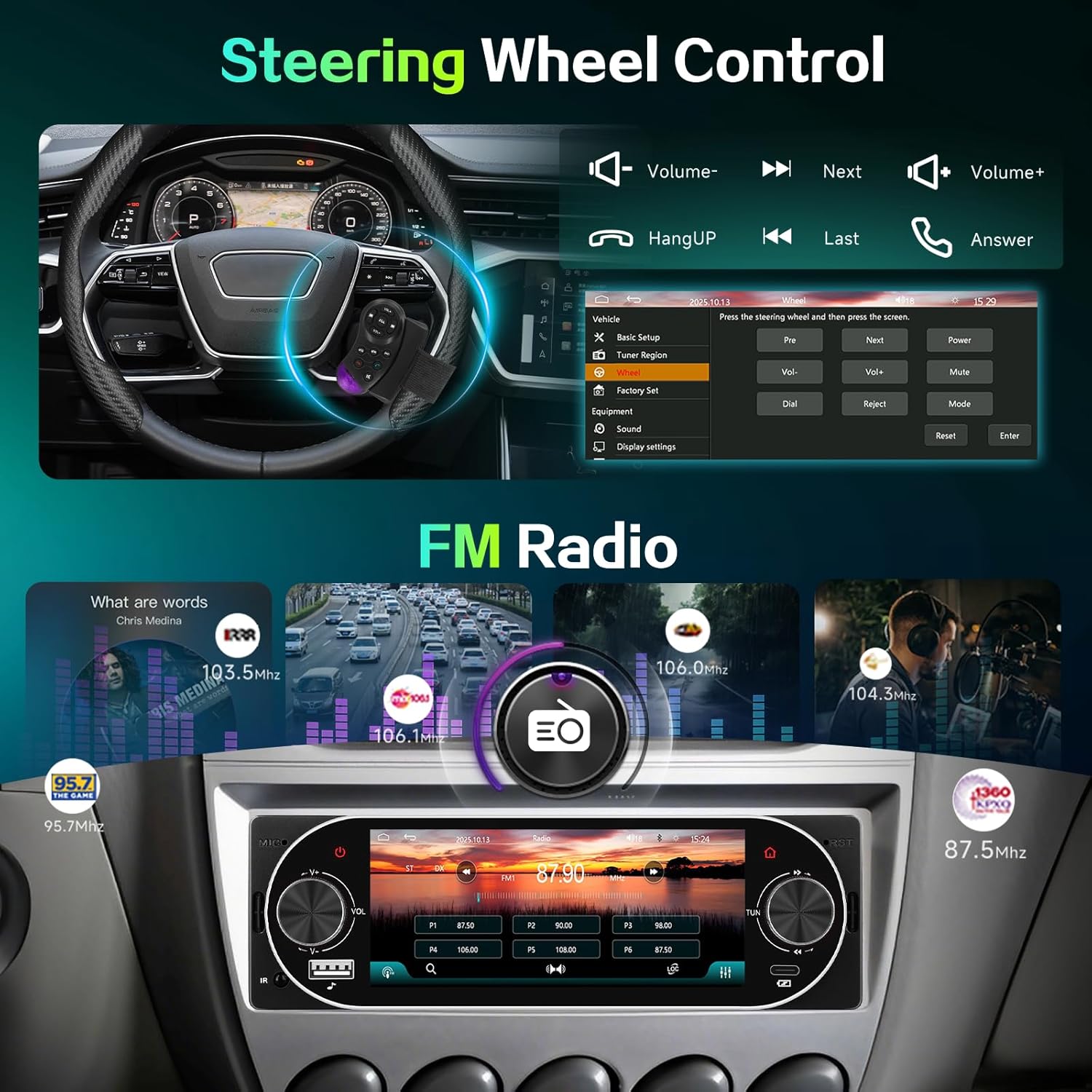 Autoradio 1Din Écran Tactile 5" IPS - Apple CarPlay et Android Auto Sans Fil Charge Rapide Type-C - راديو سيارة ذكي بشاشة لمس 5 بوصة تدعم و لاسلكيًا 3