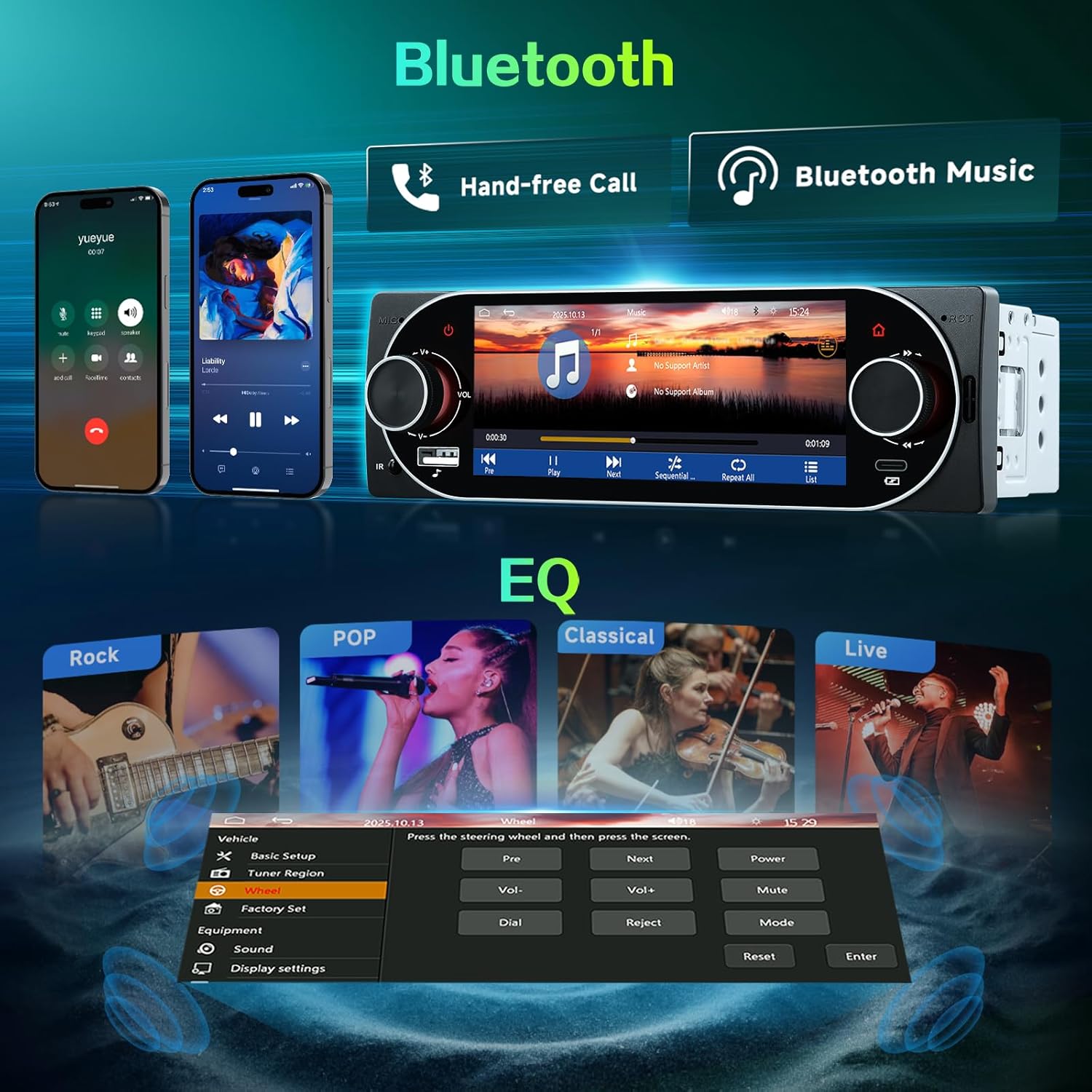 Autoradio 1Din Écran Tactile 5" IPS - Apple CarPlay et Android Auto Sans Fil Charge Rapide Type-C - راديو سيارة ذكي بشاشة لمس 5 بوصة تدعم و لاسلكيًا 4