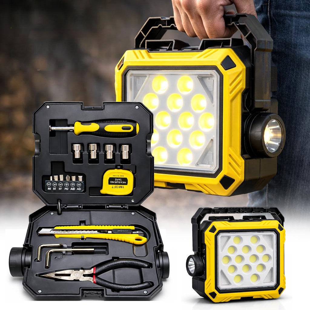 Lanterne de Camping LED Solaire et Rechargeable USB 40 LED + 2 COB - مصباح وكيشاف تخييم يدوي يعمل بالطاقة الشمسية بـ 4 وضعيات إضاءة 1