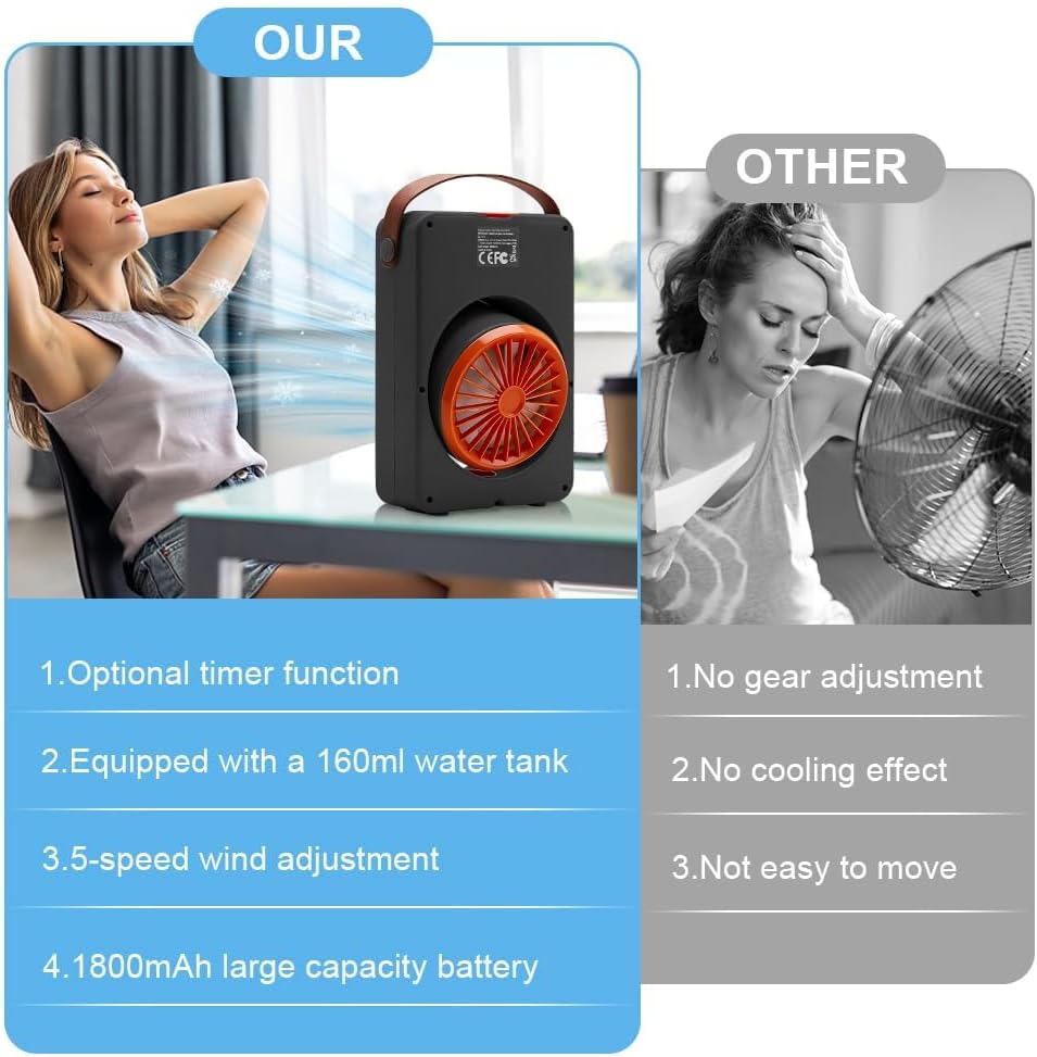 Mini Purificateur et Refroidisseur d'Air Portable 4en1 5 Vitesses - مبرد ومكيف هواء محمول 4 في 1 برذاذ الماء وبطارية قابلة للشحن 10