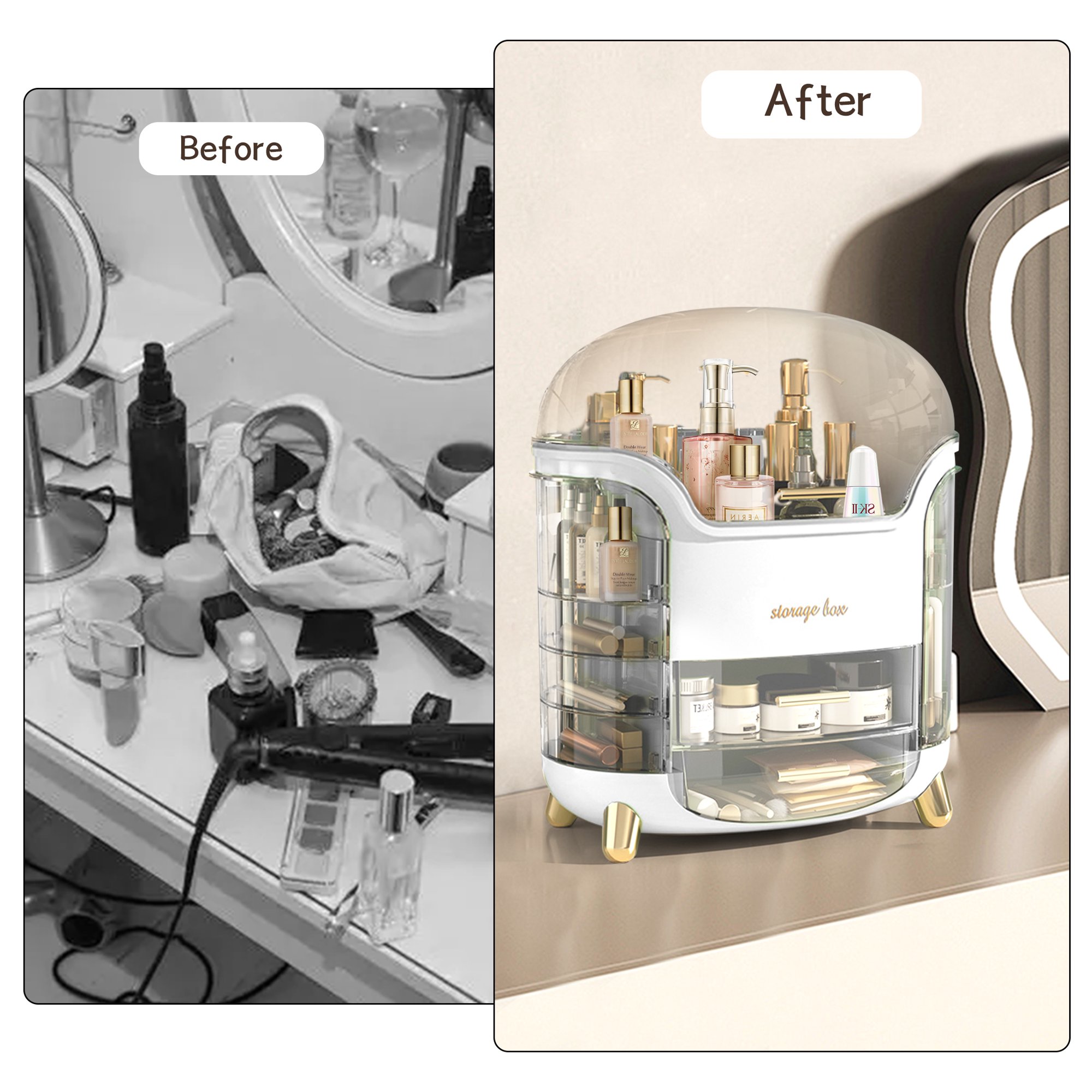 Boîte d'Organisation et Rangement de Maquillage Grande Capacité - منظم وصندوق أدراج للمكياج والمستحضرات بتصميم شفاف وعصري - 2
