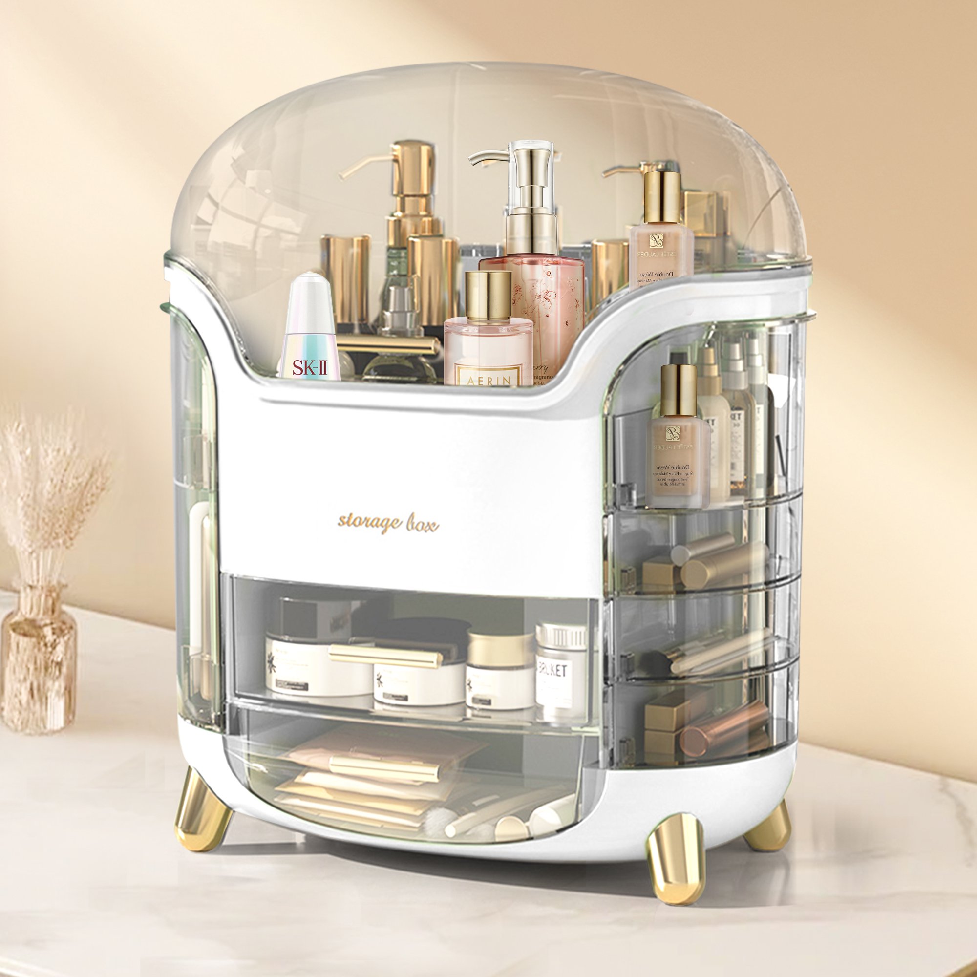 Boîte d'Organisation et Rangement de Maquillage Grande Capacité - منظم وصندوق أدراج للمكياج والمستحضرات بتصميم شفاف وعصري 2