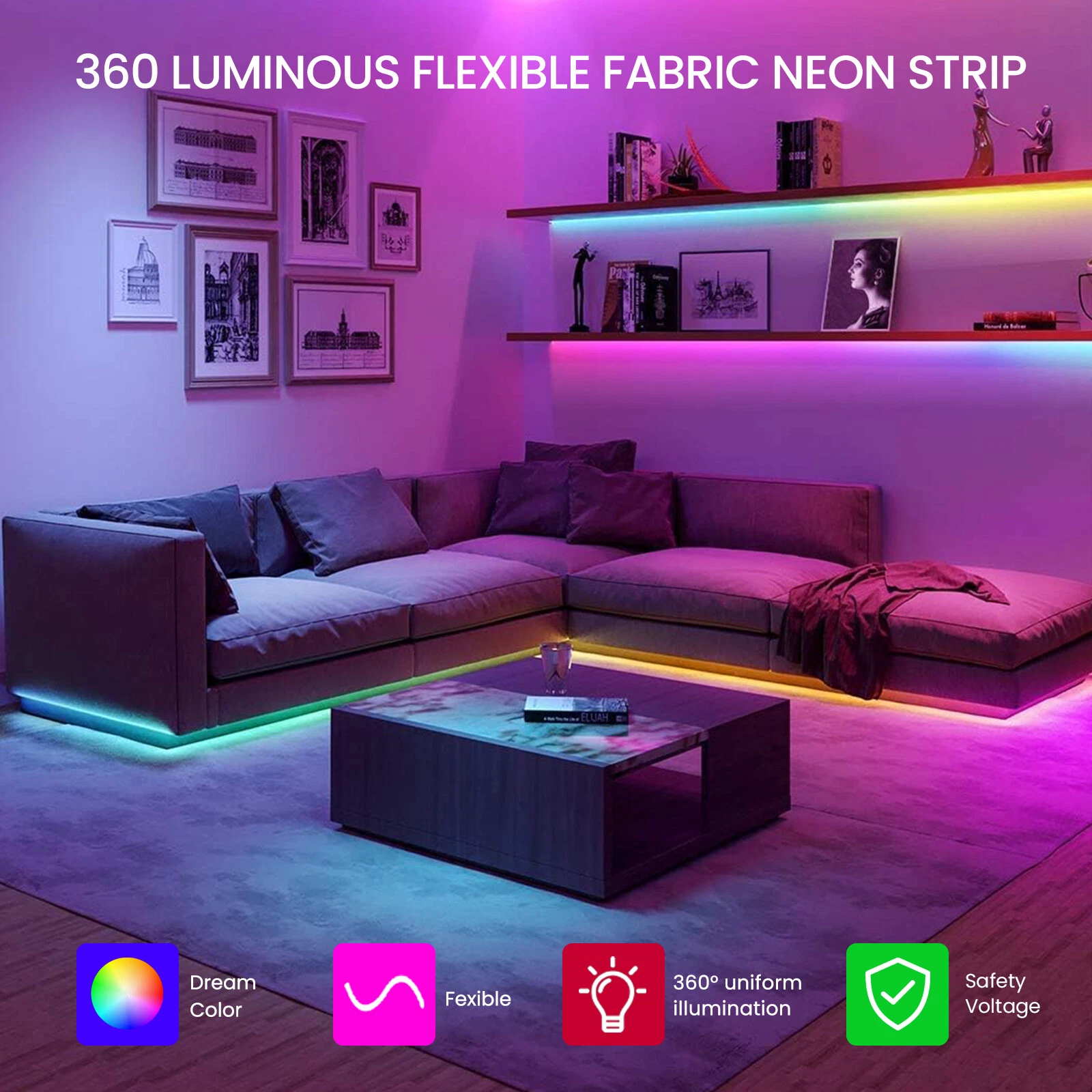 Bande LED RGB tube 360° numérique 3M 16mm USB 5V App Control - شريط إضاءة ملونة بطول 3 متر 5