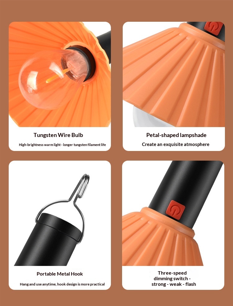 Lanterne de Camping Rechargeable 3 Niveaux de Luminosité avec Crochet de Suspension - مصباح تخييم وطوارئ قابل للشحن مع خطاف تعليق و3 مستويات إضاءة - 5