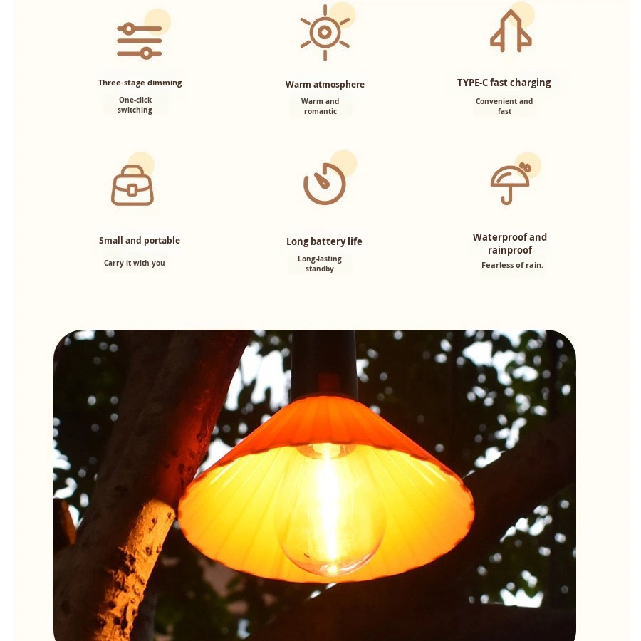 Lanterne de Camping Rechargeable 3 Niveaux de Luminosité avec Crochet de Suspension - مصباح تخييم وطوارئ قابل للشحن مع خطاف تعليق و3 مستويات إضاءة 5