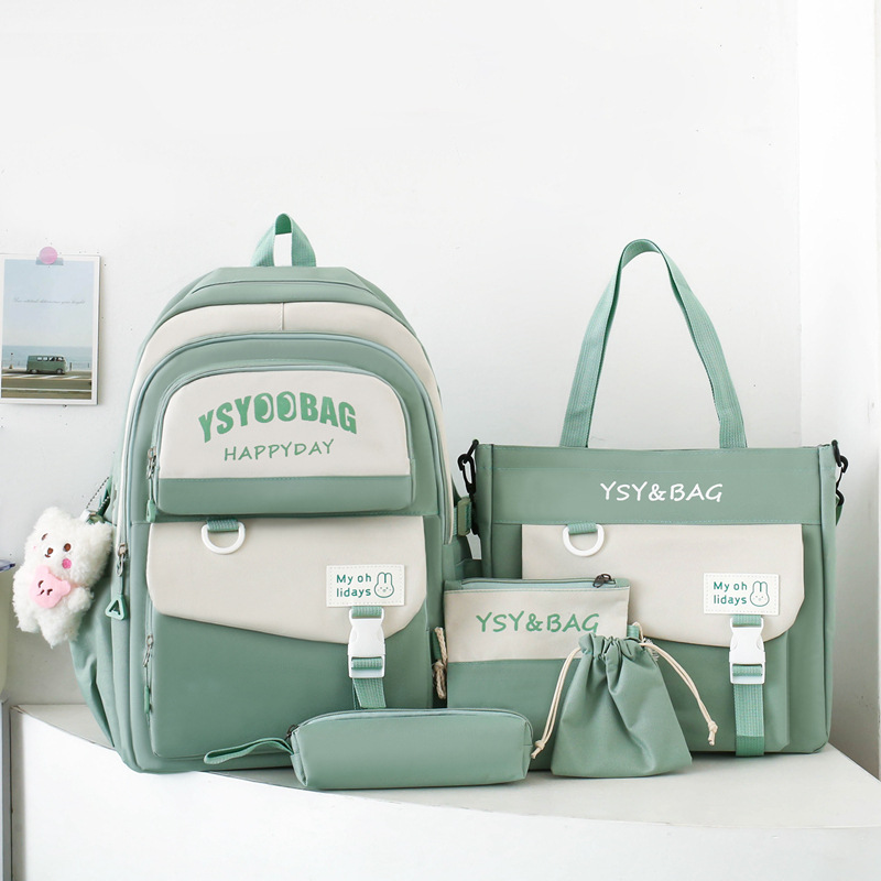Sac à Dos Multifonctionnel Kawaii Grand Volume Imperméable et Résistant 5Pcs Vert SACKDS10VR - حقيبة ظهر بعدة قطع بتصميم كاوايي