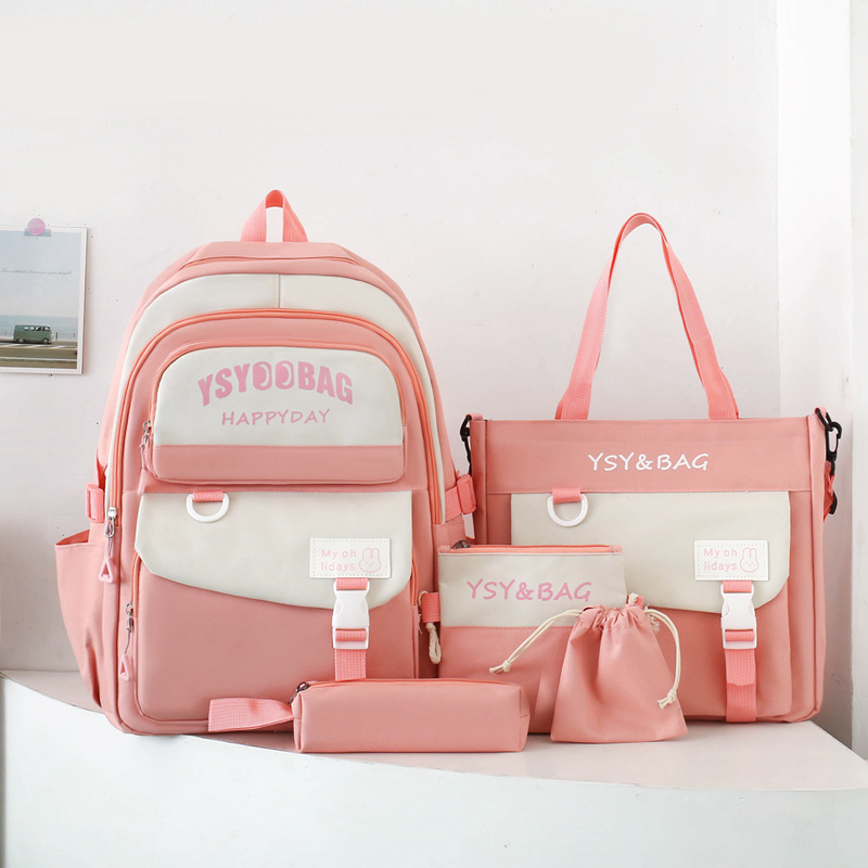 Sac à Dos Multifonctionnel Kawaii Grand Volume Imperméable et Résistant 5Pcs Rose SACKDS10RS - حقيبة ظهر بعدة قطع بتصميم كاوايي