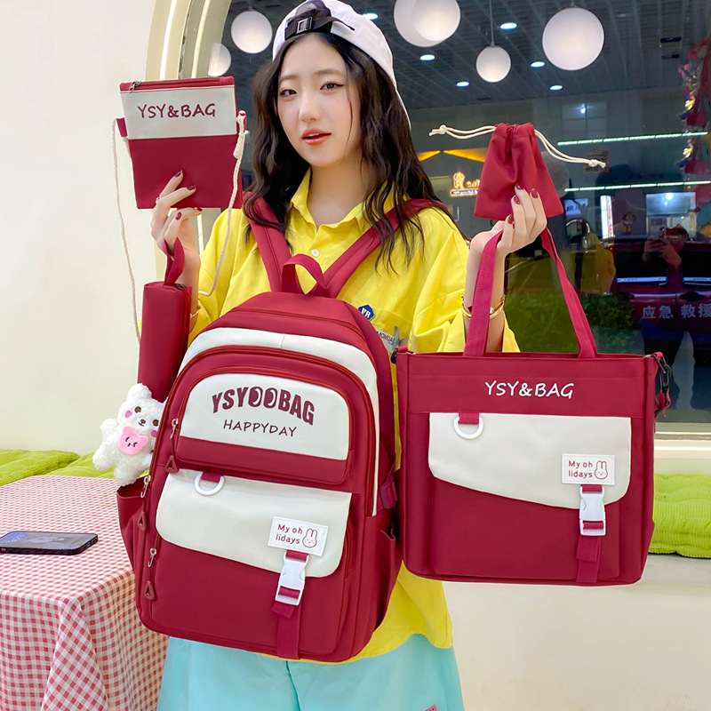 Sac à Dos Multifonctionnel Kawaii Grand Volume Imperméable et Résistant 5Pcs Rouge SACKDS10RG - حقيبة ظهر بعدة قطع بتصميم كاوايي - 3
