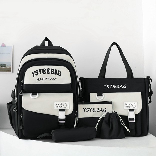 Sac à Dos Multifonctionnel Kawaii Grand Volume Imperméable et Résistant 5Pcs Noir SACKDS10N - حقيبة ظهر بعدة قطع بتصميم كاوايي