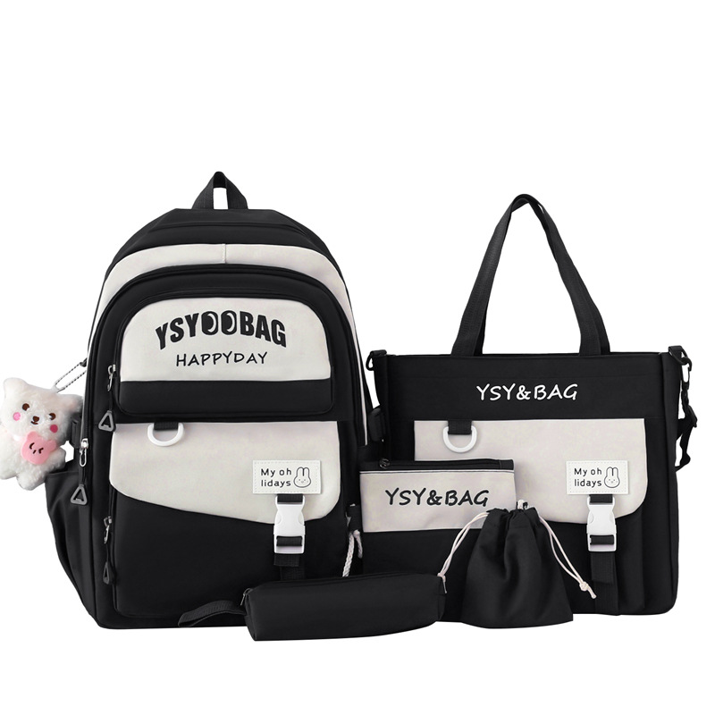 Sac à Dos Multifonctionnel Kawaii Grand Volume Imperméable et Résistant 5Pcs Noir SACKDS10N - حقيبة ظهر بعدة قطع بتصميم كاوايي 3