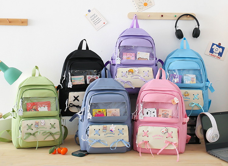 Sac à Dos Multifonctionnel Kawaii Grand Volume Imperméable et Résistant 5Pcs Noir SACKDS11N - حقيبة ظهر بعدة قطع بتصميم كاوايي - 2