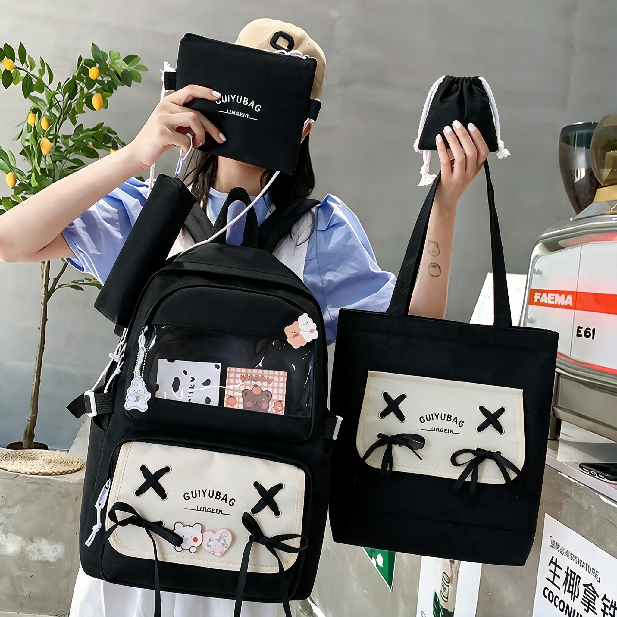 Sac à Dos Multifonctionnel Kawaii Grand Volume Imperméable et Résistant 5Pcs Noir SACKDS11N - حقيبة ظهر بعدة قطع بتصميم كاوايي 4