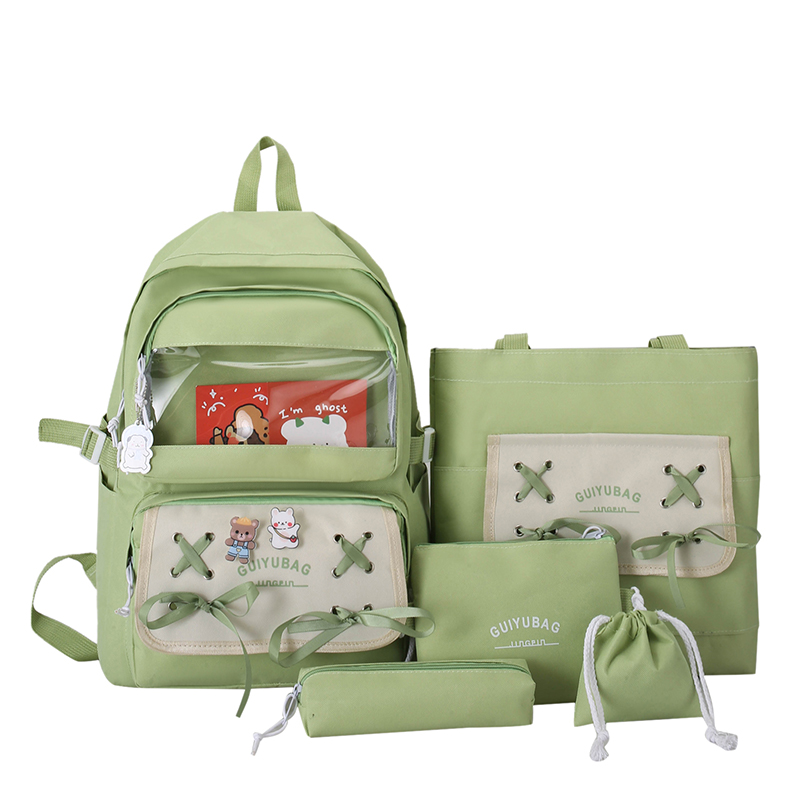 Sac à Dos Multifonctionnel Kawaii Grand Volume Imperméable et Résistant 5Pcs Vert SACKDS11VR - حقيبة ظهر بعدة قطع بتصميم كاوايي - 3