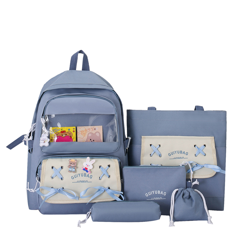 Sac à Dos Multifonctionnel Kawaii Grand Volume Imperméable et Résistant 5Pcs Bleu SACKDS11BL - حقيبة ظهر بعدة قطع بتصميم كاوايي 2
