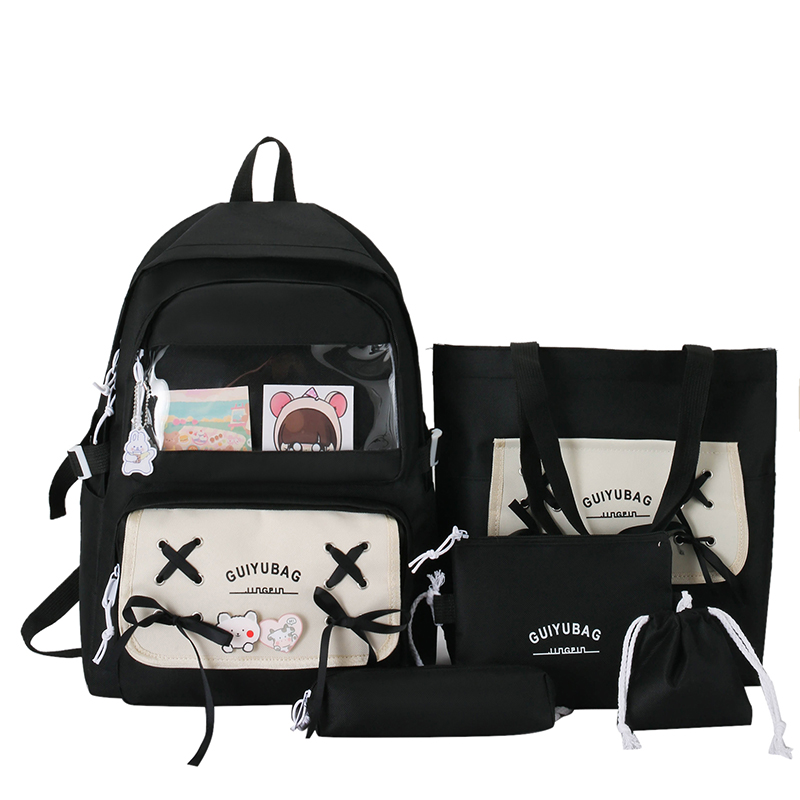 Sac à Dos Multifonctionnel Kawaii Grand Volume Imperméable et Résistant 5Pcs Noir SACKDS11N - حقيبة ظهر بعدة قطع بتصميم كاوايي 3