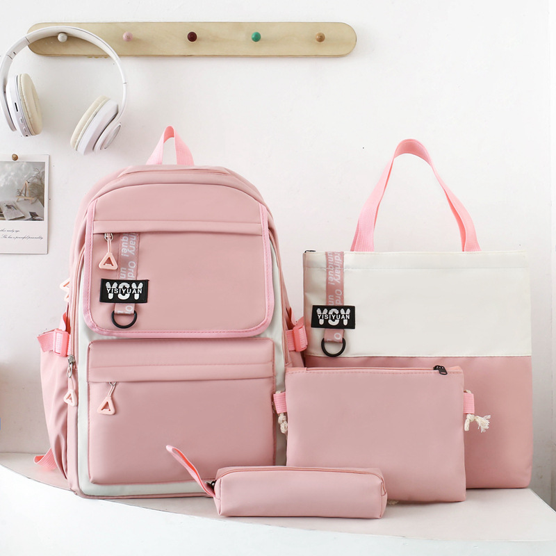 Sac à Dos Multifonctionnel Kawaii Grand Volume Imperméable et Résistant 4Pcs Rose SACKDS12RS - حقيبة ظهر بعدة قطع بتصميم كاوايي