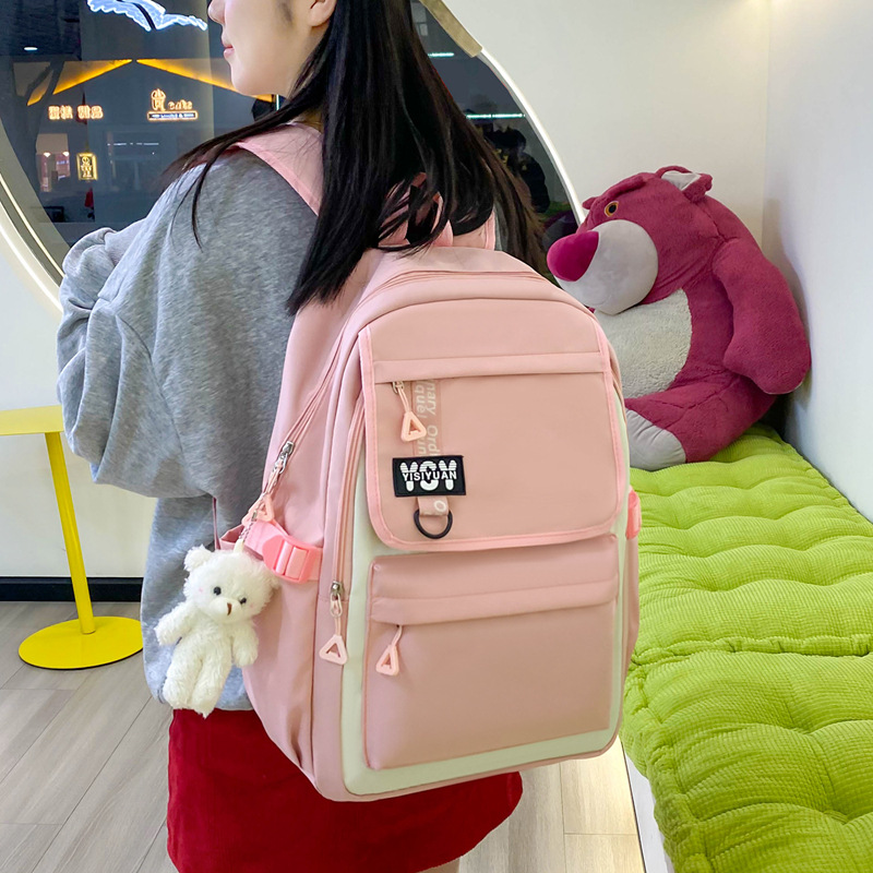 Sac à Dos Multifonctionnel Kawaii Grand Volume Imperméable et Résistant 4Pcs Rose SACKDS12RS - حقيبة ظهر بعدة قطع بتصميم كاوايي - 4