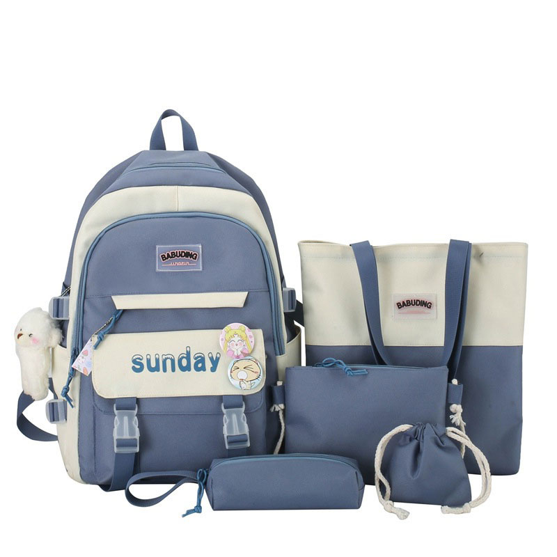 Sac à Dos Multifonctionnel Kawaii Grand Volume Imperméable et Résistant 5Pcs Bleu SACKDS14BL - حقيبة ظهر بعدة قطع بتصميم كاوايي - 4