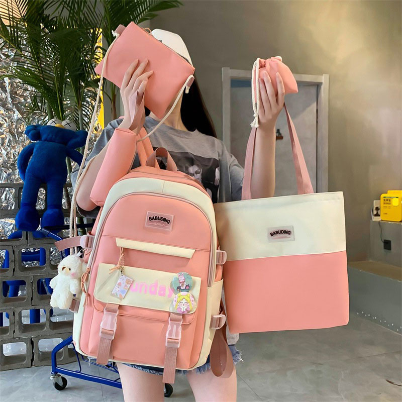 Sac à Dos Multifonctionnel Kawaii Grand Volume Imperméable et Résistant 5Pcs Rose SACKDS14RS - حقيبة ظهر بعدة قطع بتصميم كاوايي 4