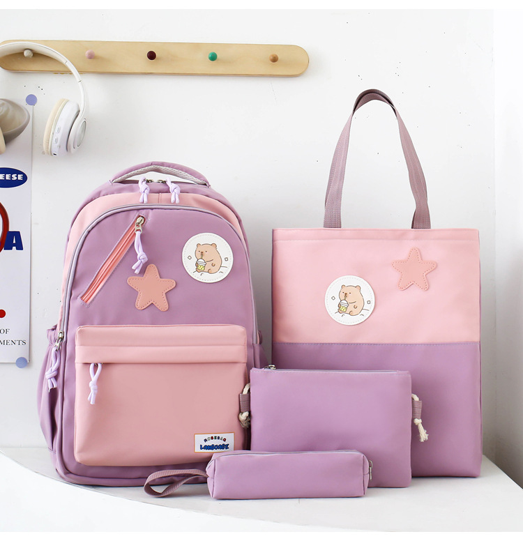 Sac à Dos Multifonctionnel Kawaii Grand Volume Imperméable et Résistant 4Pcs Mauve SACKDS02MV - حقيبة ظهر بعدة قطع بتصميم كاوايي - 1
