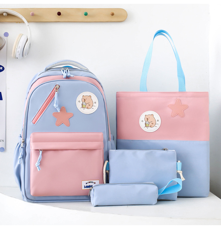 Sac à Dos Multifonctionnel Kawaii Grand Volume Imperméable et Résistant 4Pcs Bleu et Rose SACKDS02BRS - حقيبة ظهر بعدة قطع بتصميم كاوايي - 1