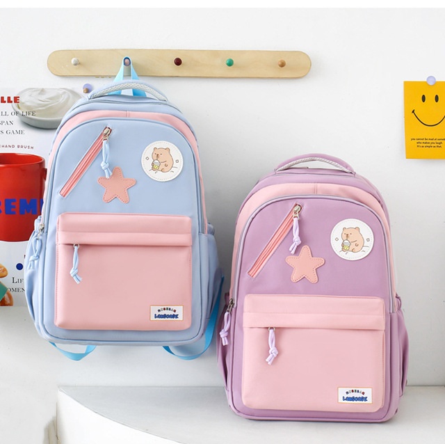 Sac à Dos Multifonctionnel Kawaii Grand Volume Imperméable et Résistant 4Pcs Bleu et Rose SACKDS02BRS - حقيبة ظهر بعدة قطع بتصميم كاوايي - 4