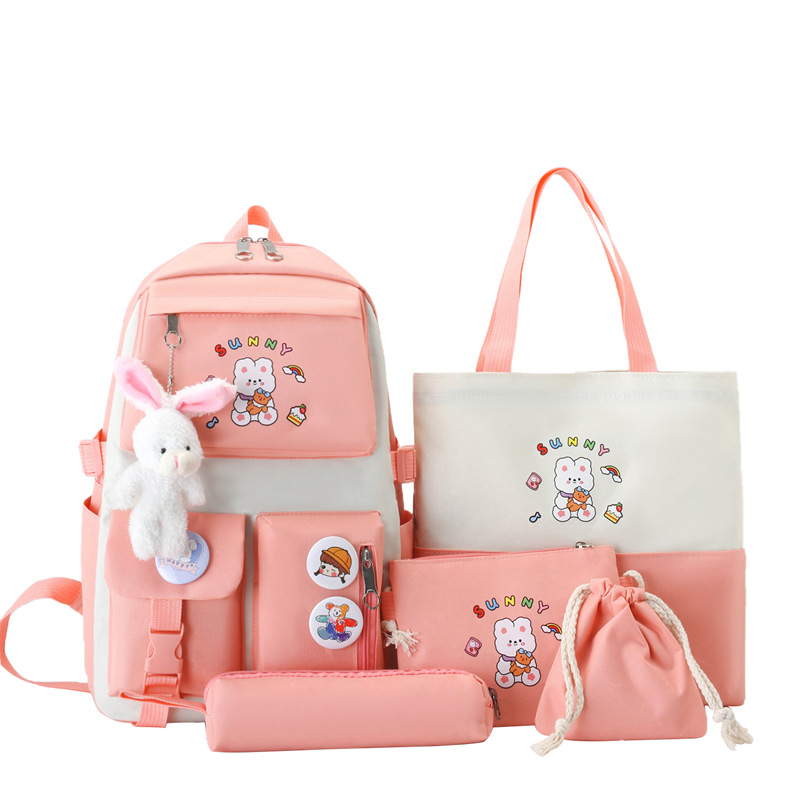 Sac à Dos Multifonctionnel Kawaii Grand Volume Imperméable et Résistant 5Pcs Rose SACKDS15RS - حقيبة ظهر بعدة قطع بتصميم كاوايي - 4