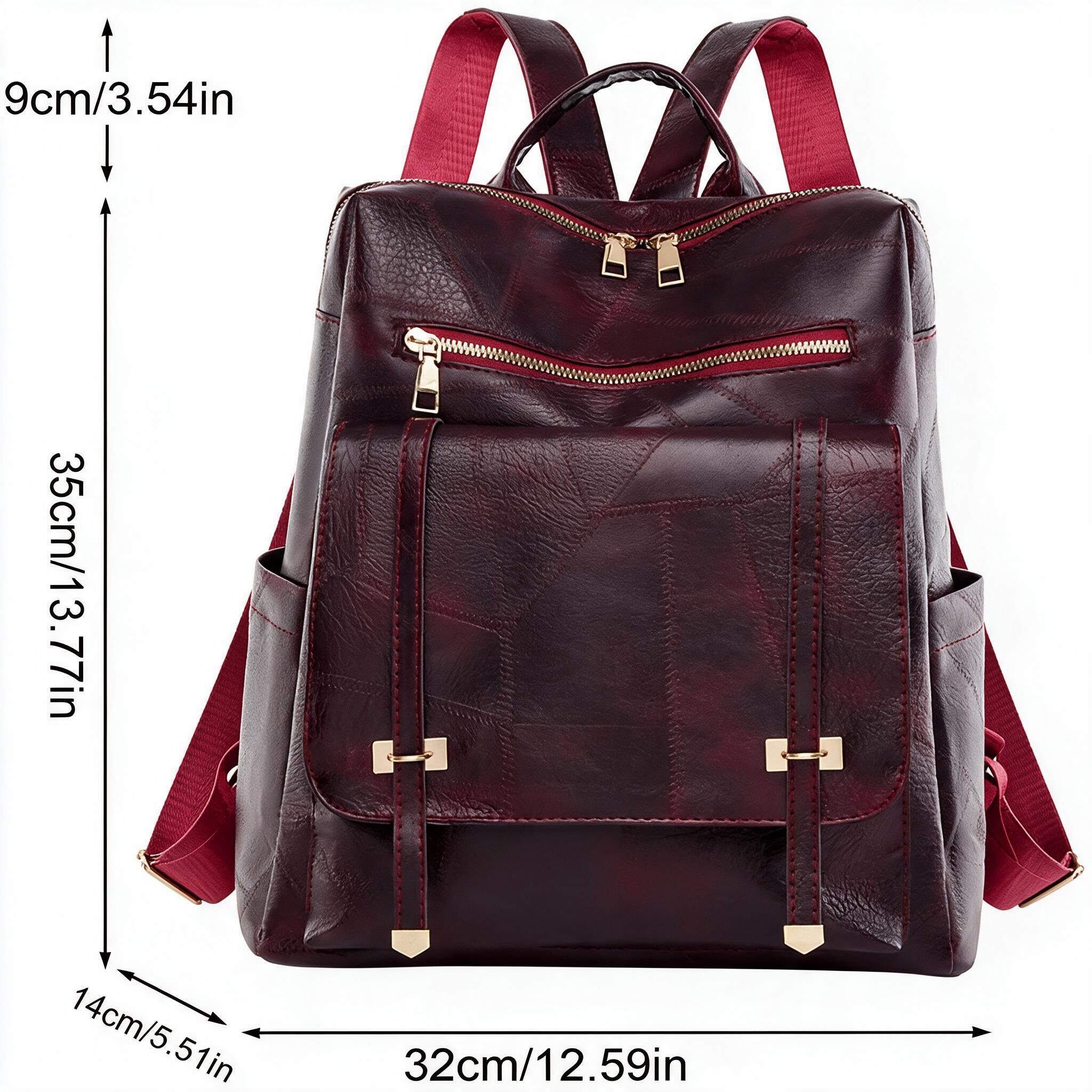 Sac à dos rétro en cuir synthétique pour femme Grenat - حقيبة ظهر نسائية من الجلد 6