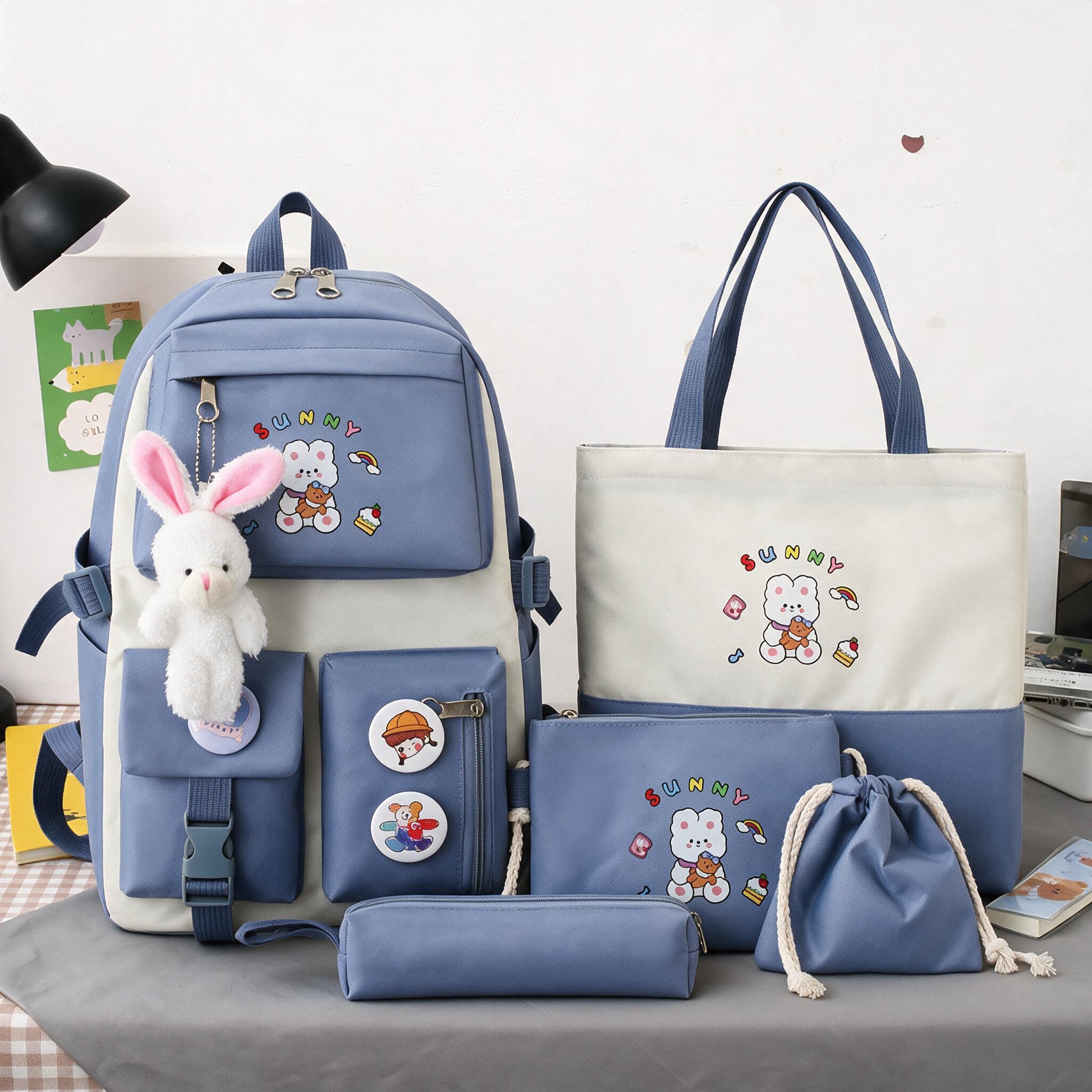 Sac à Dos Multifonctionnel Kawaii Grand Volume Imperméable et Résistant 5Pcs Bleu SACKDS15BL - حقيبة ظهر بعدة قطع بتصميم كاوايي 1