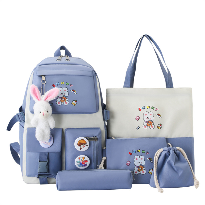 Sac à Dos Multifonctionnel Kawaii Grand Volume Imperméable et Résistant 5Pcs Bleu SACKDS15BL - حقيبة ظهر بعدة قطع بتصميم كاوايي - 3