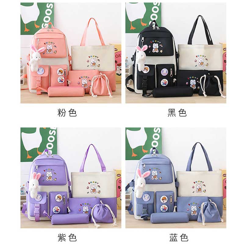 Sac à Dos Multifonctionnel Kawaii Grand Volume Imperméable et Résistant 5Pcs Mauve SACKDS15MV - حقيبة ظهر بعدة قطع بتصميم كاوايي 2