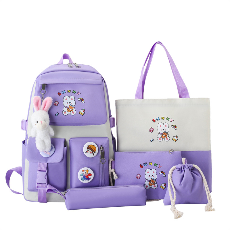 Sac à Dos Multifonctionnel Kawaii Grand Volume Imperméable et Résistant 5Pcs Mauve SACKDS15MV - حقيبة ظهر بعدة قطع بتصميم كاوايي 3