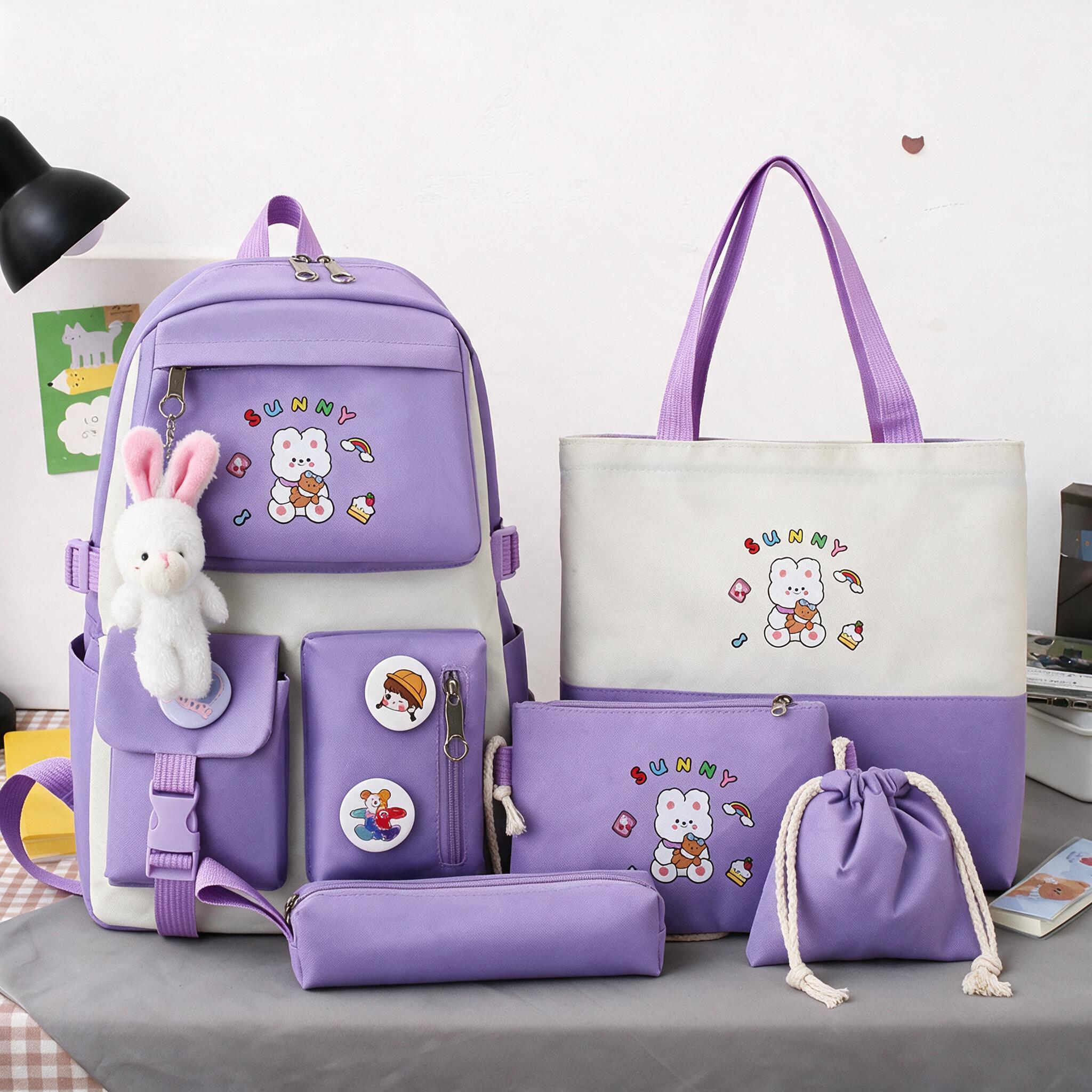 Sac à Dos Multifonctionnel Kawaii Grand Volume Imperméable et Résistant 5Pcs Mauve SACKDS15MV - حقيبة ظهر بعدة قطع بتصميم كاوايي 1