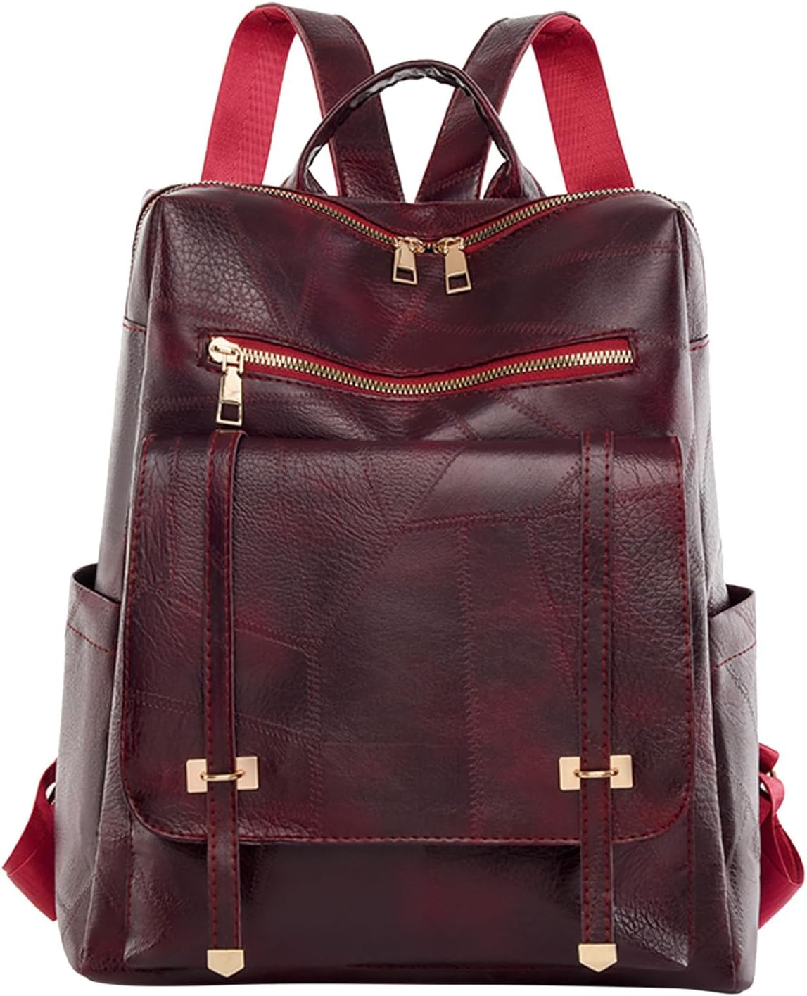Sac à dos rétro en cuir synthétique pour femme Grenat - حقيبة ظهر نسائية من الجلد - 3
