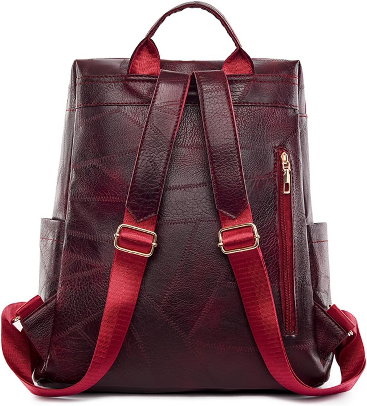 Sac à dos rétro en cuir synthétique pour femme Grenat - حقيبة ظهر نسائية من الجلد 5