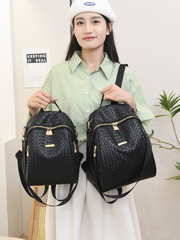 Sac à Dos Femme en Cuir Tressé Élégant avec Ceinture D'Épaule Convertible - حقيبة ظهر جلدية للنساء بتصميم فاخر - 5