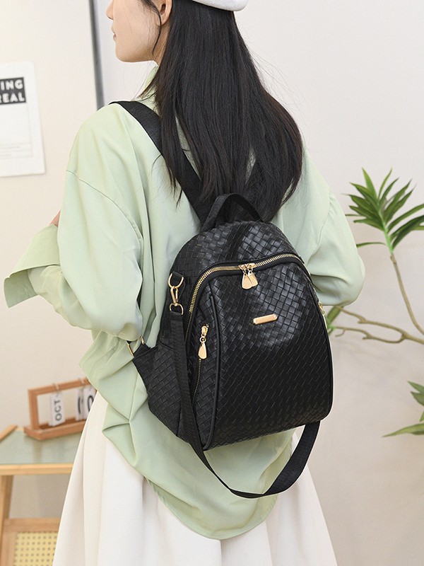 Sac à Dos Femme en Cuir Tressé Élégant avec Ceinture D'Épaule Convertible - حقيبة ظهر جلدية للنساء بتصميم فاخر - 7