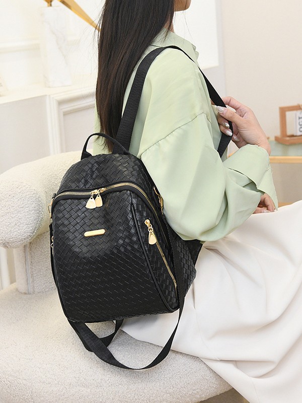 Sac à Dos Femme en Cuir Tressé Élégant avec Ceinture D'Épaule Convertible - حقيبة ظهر جلدية للنساء بتصميم فاخر 12