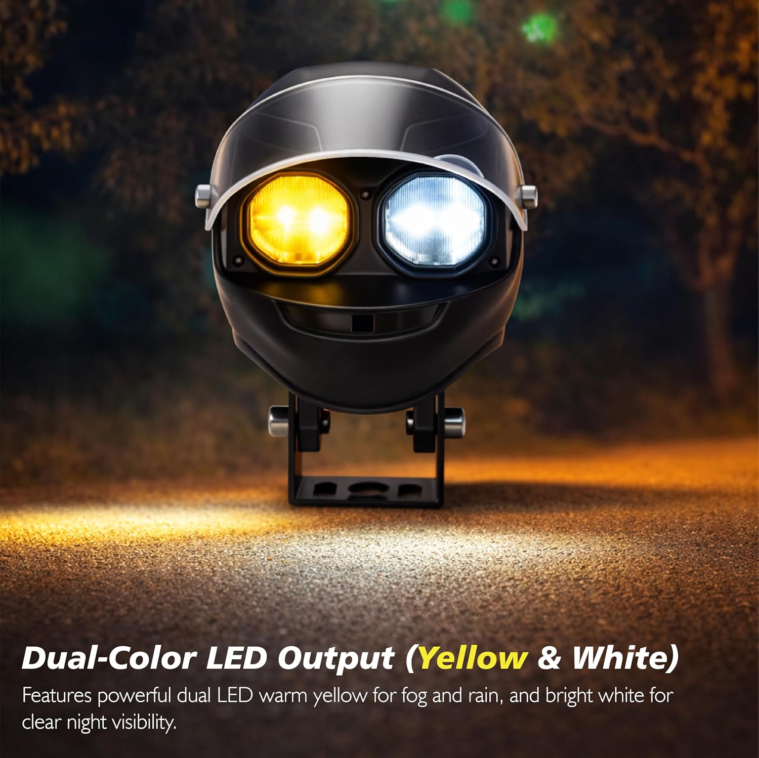 Projecteur LED Auxiliaire pour Moto et Scooter Double Couleur Blanc et Jaune Helmet Design 1Pcs - كشاف إضاءة لدراجات النارية بتصميم خوذة وإضاءة مزدوجة - 2